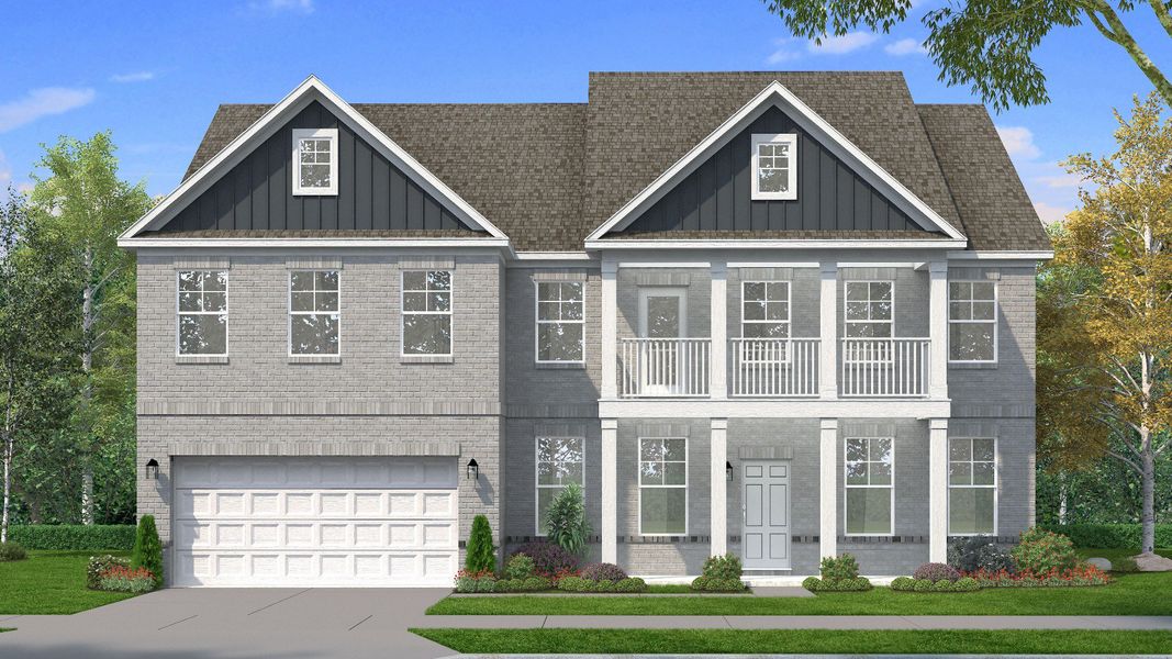 Front exterior of a new home in Cambria at Traditions, Hampton, GA, highlighting curb appeal (Image 20).