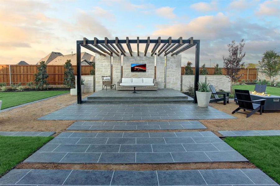Exterior details and patio area of a home in Trinity Falls 60, McKinney (Image 2).