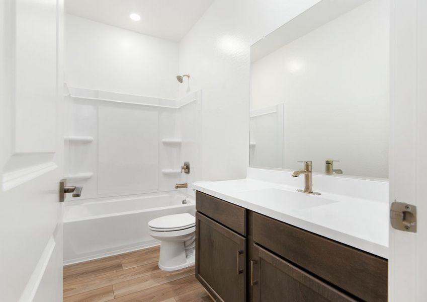 Secondary bathrooms are the perfect space for guests to get ready.