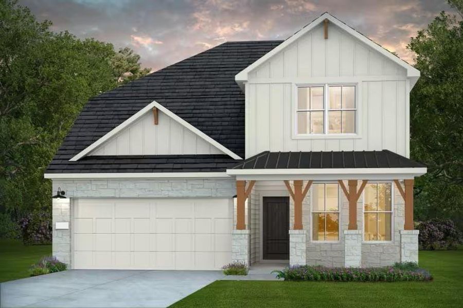 Front exterior of a new home in Ryehill, Sugar Land, TX, highlighting curb appeal (Image 1). Front exterior of a new home in Ryehill, Sugar Land, TX, highlighting curb appeal (Image 1).