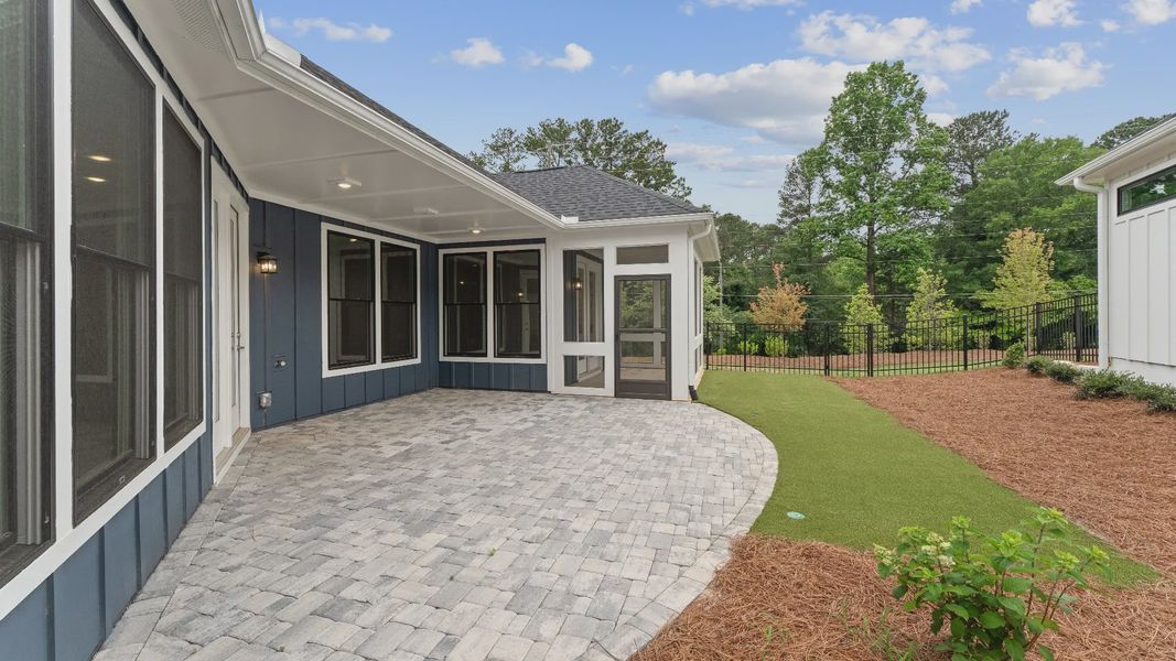 Exterior details and patio area of a home in The Courtyards at Redbud Lane, Canton (Image 26). Exterior details and patio area of a home in The Courtyards at Redbud Lane, Canton (Image 26).