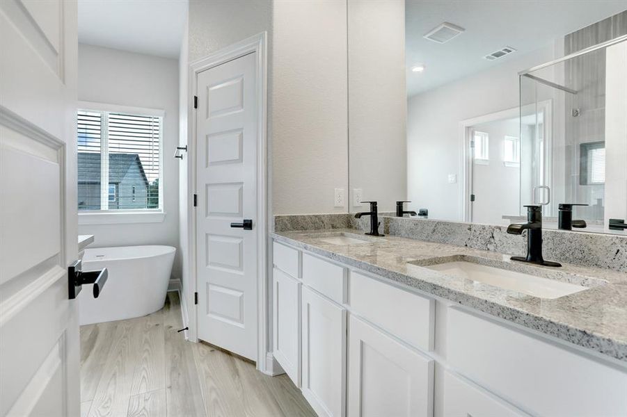 Spa-like soaking tub and separate shower in the master bathroom