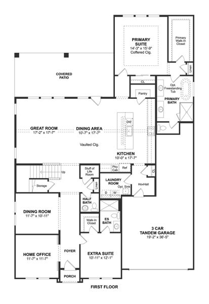 2D floor plan layout for the Stirling by K. Hovnanian® Homes in Heath Golf & Yacht Estates, Heath, TX (Image 3).