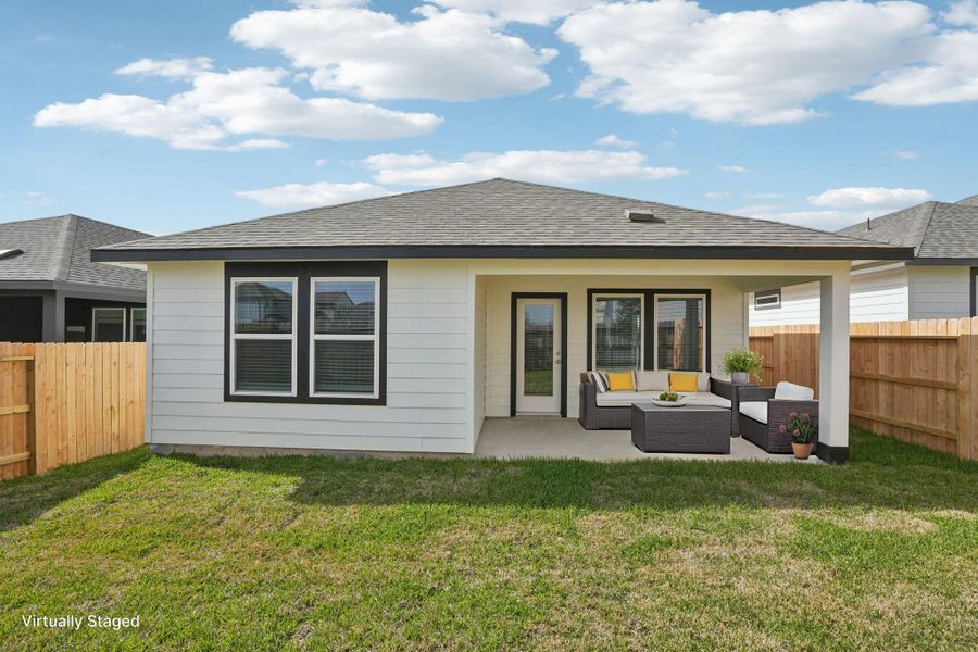 Exterior details and patio area of a home in Pine Lake Cove - Traditional Series, Montgomery (Image 21).
