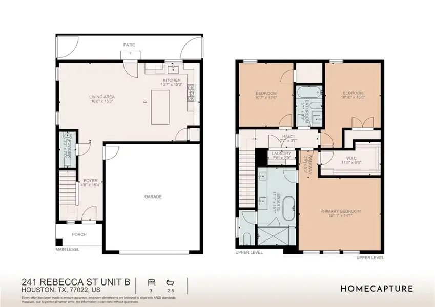 This floor plan features 3 bedrooms, 2 full baths, 1 half bath and over 1,500 square feet of living space.