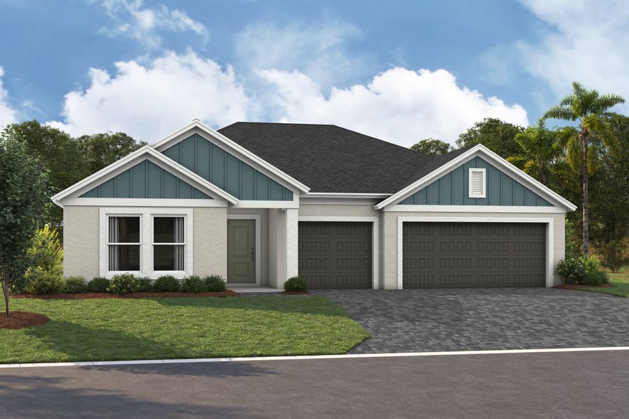 Representative exterior photo of a completed home built from the Palmetto by Casa Fresca Homes in Cherrywood Preserve, Ocala, FL (Image 5). Representative exterior photo of a completed home built from the Palmetto by Casa Fresca Homes in Cherrywood Preserve, Ocala, FL (Image 5).