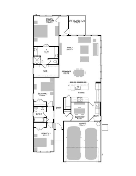 2D floor plan layout of this home in Prairie Winds, Hutto, TX (Image 2). 2D floor plan layout of this home in Prairie Winds, Hutto, TX (Image 2).
