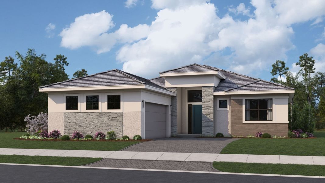 Representative exterior photo of a completed home built from the Rebecca by Kolter Homes in Esprit at Avenir, Palm Beach Gardens, FL (Image 24). Representative exterior photo of a completed home built from the Rebecca by Kolter Homes in Esprit at Avenir, Palm Beach Gardens, FL (Image 24).