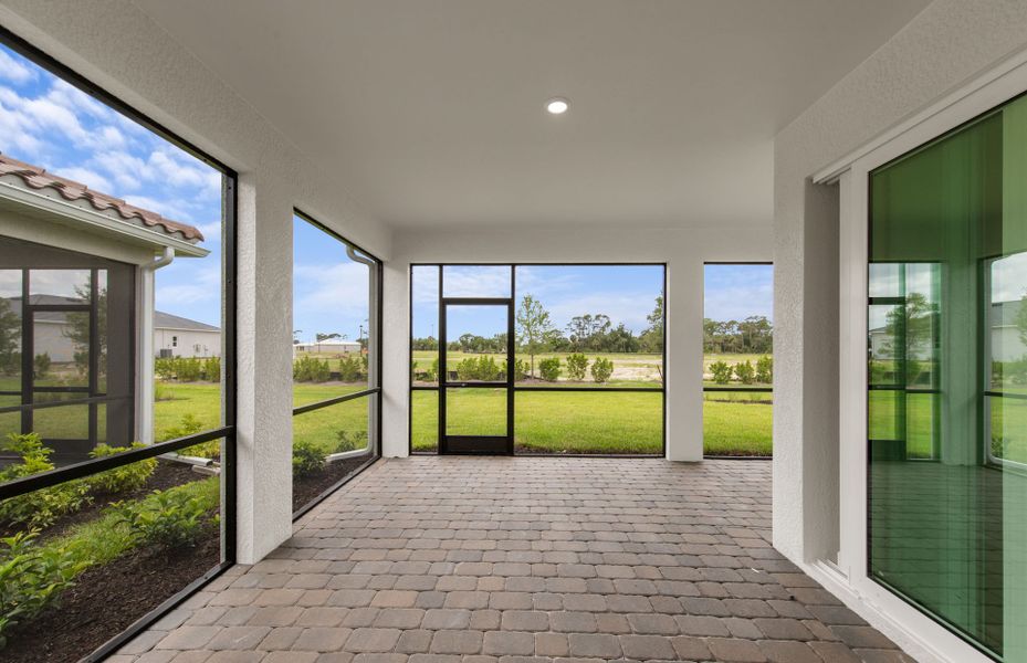 Exterior details and patio area of a home in Del Webb Oak Creek, North Fort Myers (Image 18).