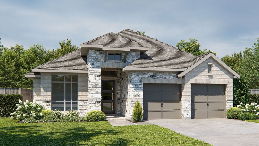 Representative exterior photo of a completed home built from the 2099V by Perry Homes in Legacy at Lake Dunlap, New Braunfels, TX (Image 3).