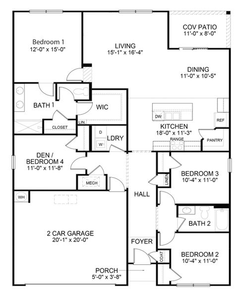 2D floor plan layout for the Cali by D.R. Horton in Meadowview Plantation, Sumter, SC (Image 3). 2D floor plan layout for the Cali by D.R. Horton in Meadowview Plantation, Sumter, SC (Image 3).