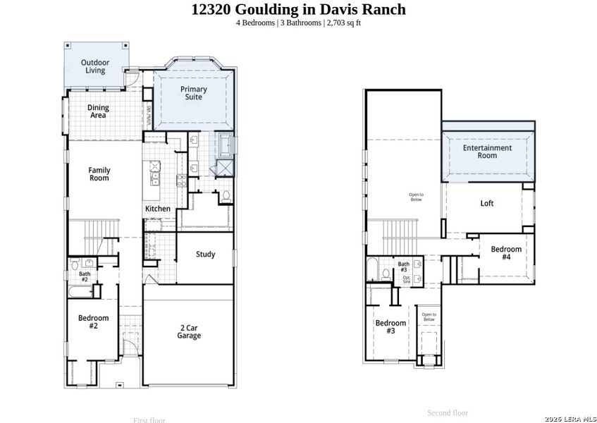 2D floor plan layout of this home in Davis Ranch, San Antonio, TX (Image 3).