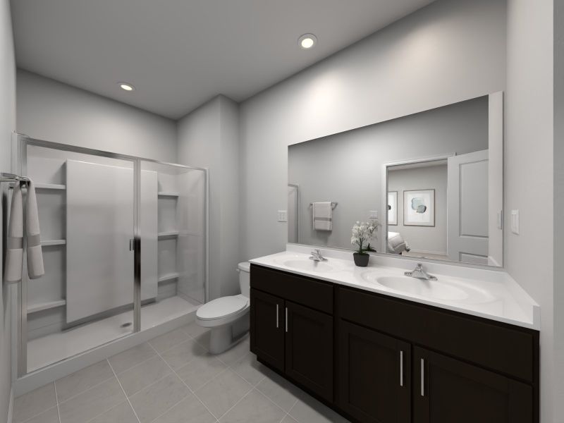 Virtual rendering of primary bathroom in Mayfair floorplan