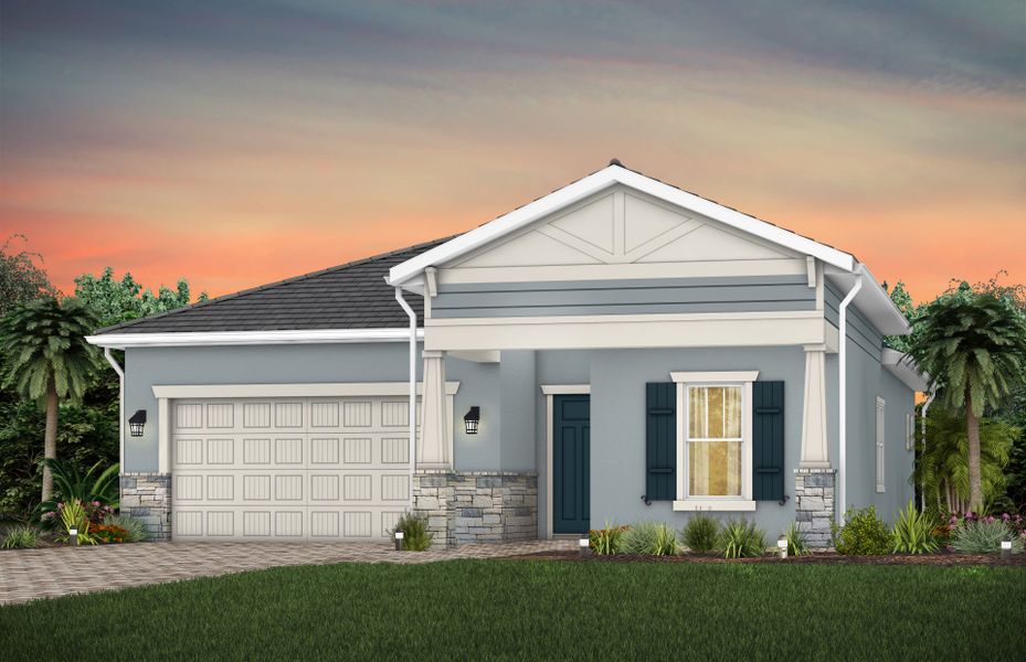 Front exterior of a new home in Avondale at Avenir, Palm Beach Gardens, FL, highlighting curb appeal (Image 21).