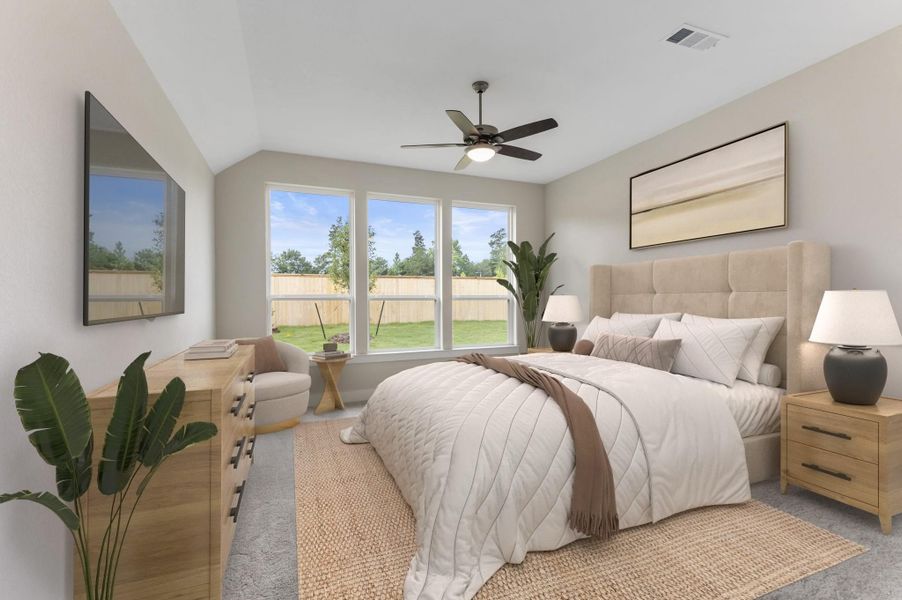 Spacious bedroom with large windows with views to the backyard (virtually staged) Spacious bedroom with large windows with views to the backyard (virtually staged)