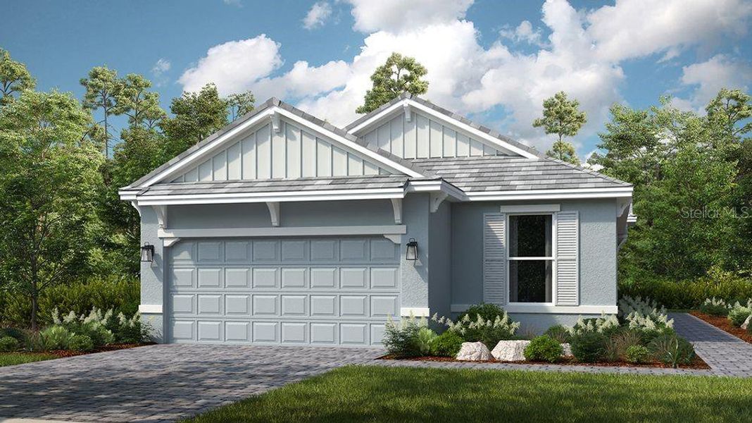 Front exterior of a new home in Esplanade at Azario Lakewood Ranch, Bradenton, FL, highlighting curb appeal (Image 1). Front exterior of a new home in Esplanade at Azario Lakewood Ranch, Bradenton, FL, highlighting curb appeal (Image 1).