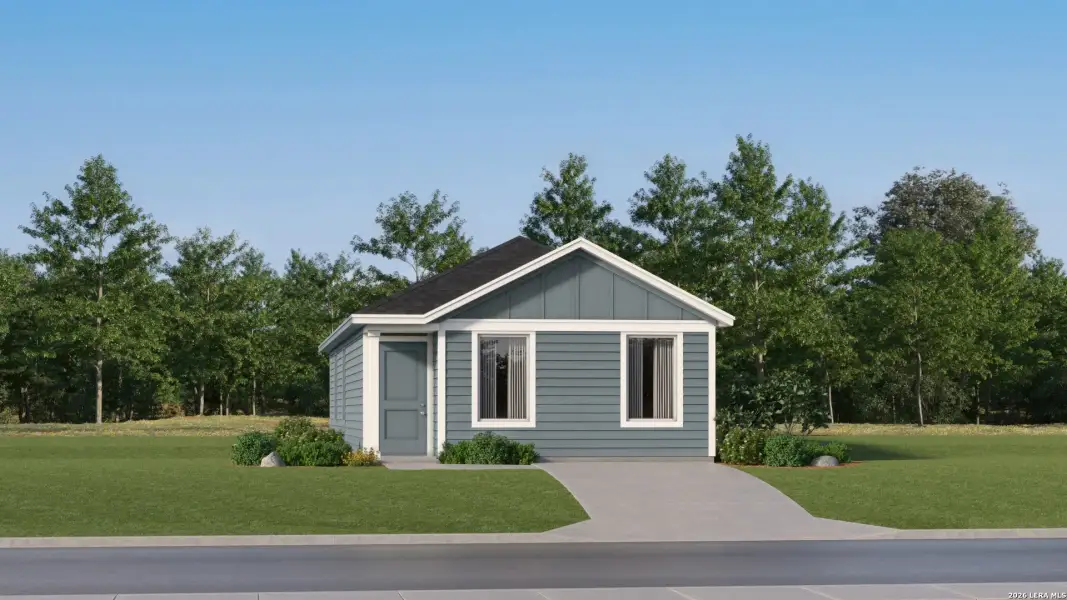 Front exterior of a new home in Stone Garden, Elmendorf, TX, highlighting curb appeal (Image 21).