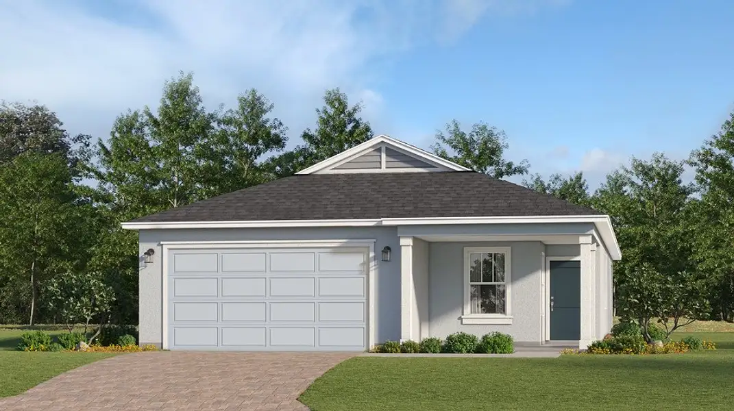 Front exterior of a new home in Lennar at Esplanade, Kissimmee, FL, highlighting curb appeal (Image 1). Front exterior of a new home in Lennar at Esplanade, Kissimmee, FL, highlighting curb appeal (Image 1).