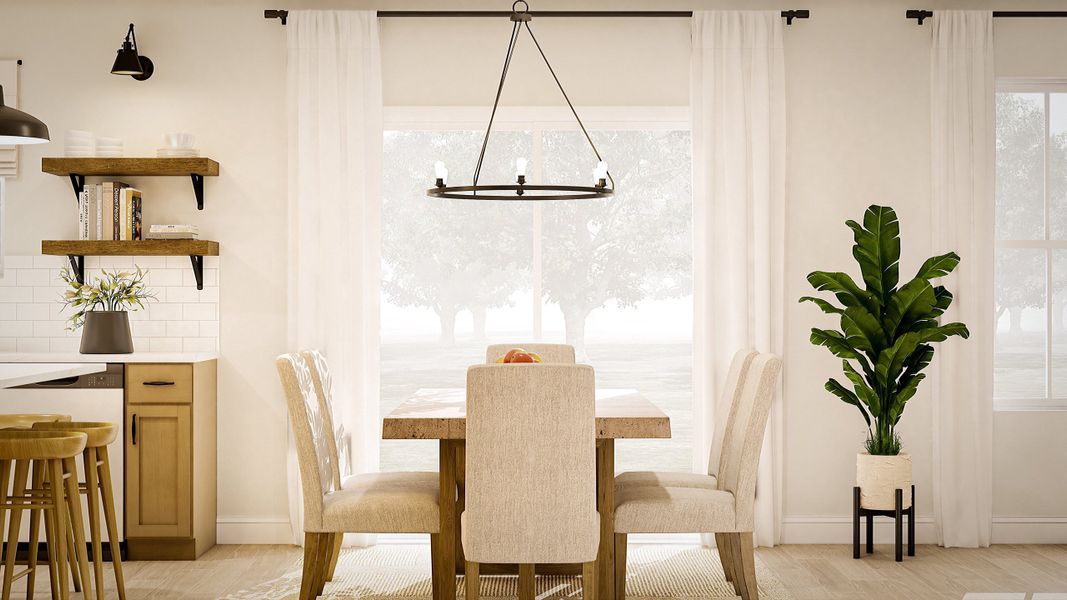 Dining area with tile flooring