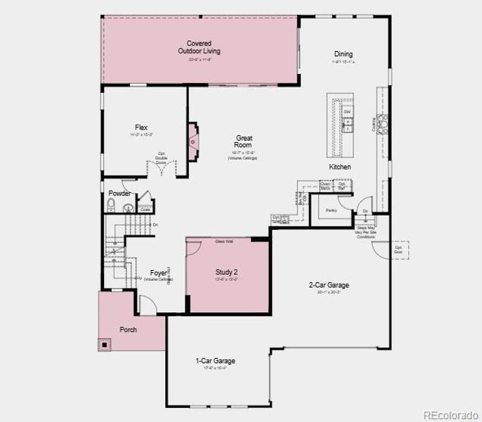 Additional Highlights Include: Shower in place of tub at bath 2, sliding glass doors with center meet sliders at great room, modern fireplace, double 8' glass doors at flex, shower and freestanding tub at primary bath, covered outdoor living, and glass wall at study.