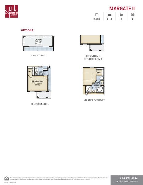 2D floor plan layout for the Margate II by Park Square Residential in Tamarack at Two Rivers, Zephyrhills, FL (Image 4).