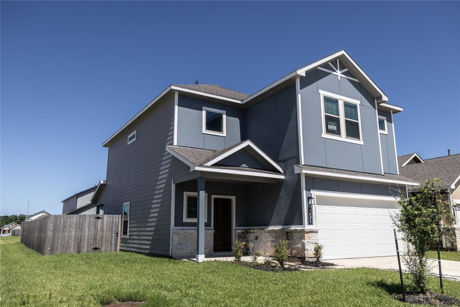 Front exterior of a new home in Glendale Lakes, Arcola, TX, highlighting curb appeal (Image 17). Front exterior of a new home in Glendale Lakes, Arcola, TX, highlighting curb appeal (Image 17).