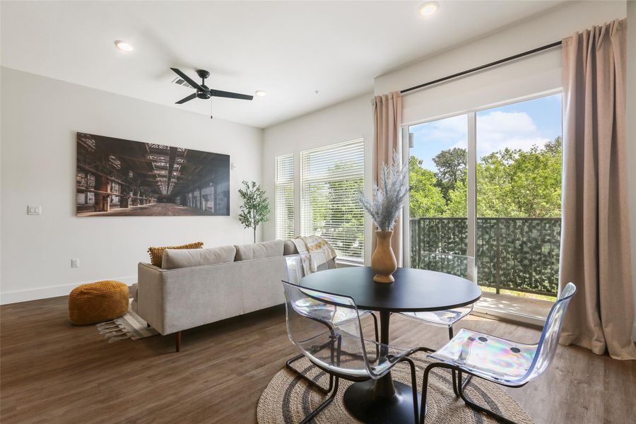 Furnished interior view inside a new home in East Grove Condominiums, Austin (Image 11). Furnished interior view inside a new home in East Grove Condominiums, Austin (Image 11).