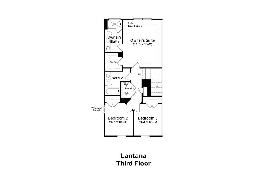 2D floor plan layout for the Lantana End Unit by DRB Homes in Parkview at Hamlin, Winter Garden, FL (Image 6).