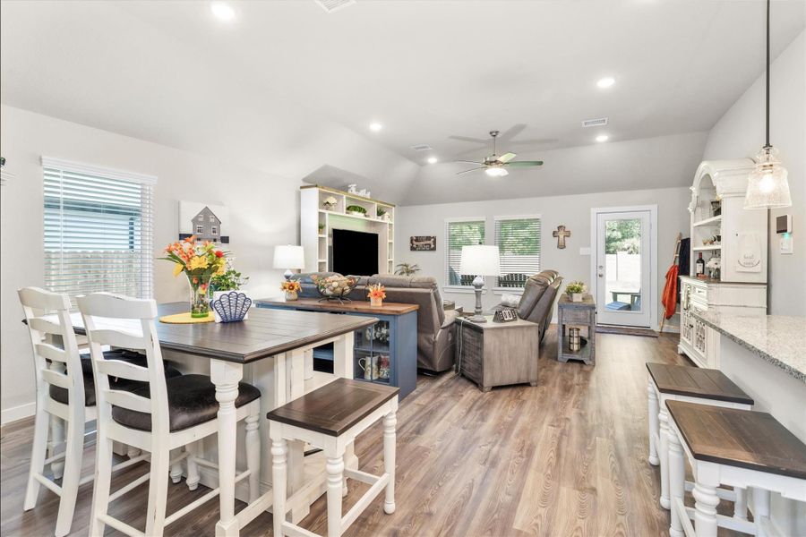 And finally, we are to all the living spaces. This view is from just outside the hall overlooking Dining and Livingroom. Look at all those windows allowing the outside in. Also take note that there is a fenced side yard for privacy while your blinds are open. That always nice! And finally, we are to all the living spaces. This view is from just outside the hall overlooking Dining and Livingroom. Look at all those windows allowing the outside in. Also take note that there is a fenced side yard for privacy while your blinds are open. That always nice!