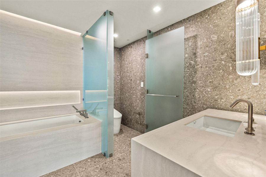 Separate sinks & cabinetry