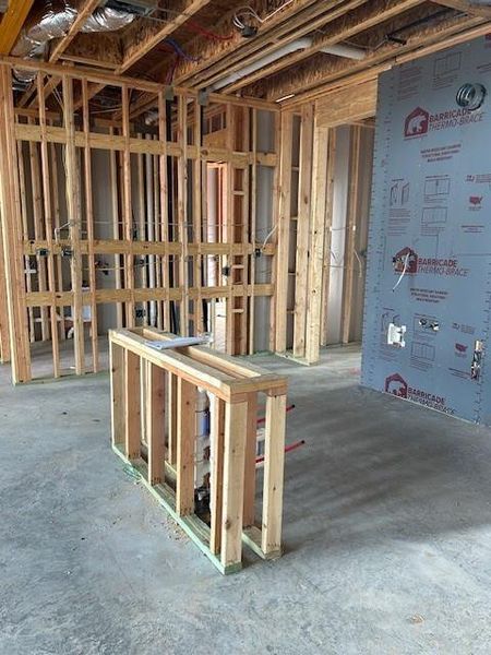 Kitchen area with island.