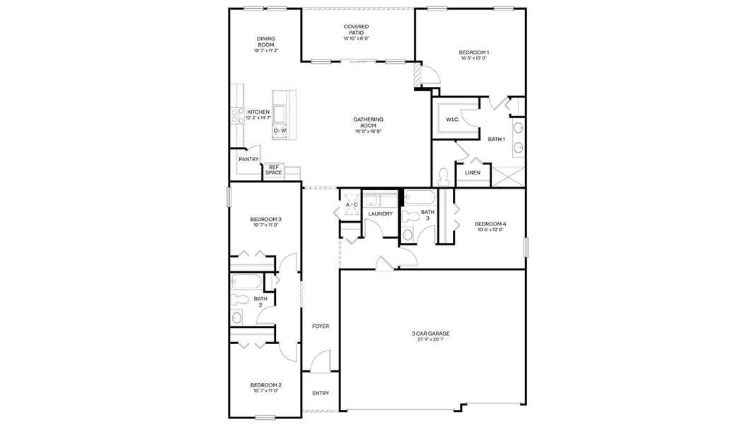 2D floor plan layout for the Madison by D.R. Horton in Sawmill Branch Express, Palm Coast, FL (Image 3).