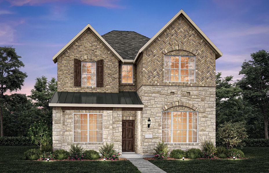 The Courtyard, with covered front porch and 2-car rear entry garage, shown as Exterior C