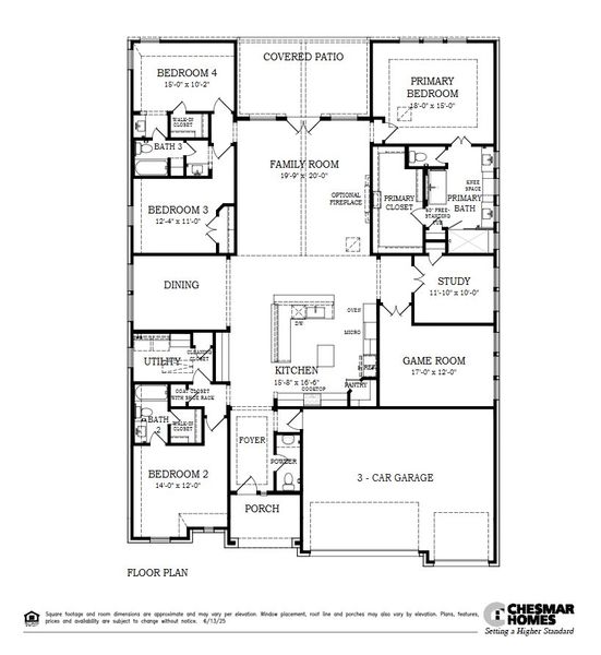 2D floor plan layout for the Kingston 65′ by Chesmar Homes in Prominence – Now Selling, San Antonio, TX (Image 3).