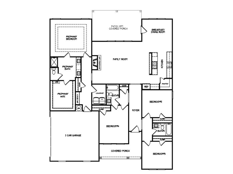 2D floor plan layout for the The Rosewood by My Home Communities in Legends at Old Monroe, Monroe, GA (Image 3).