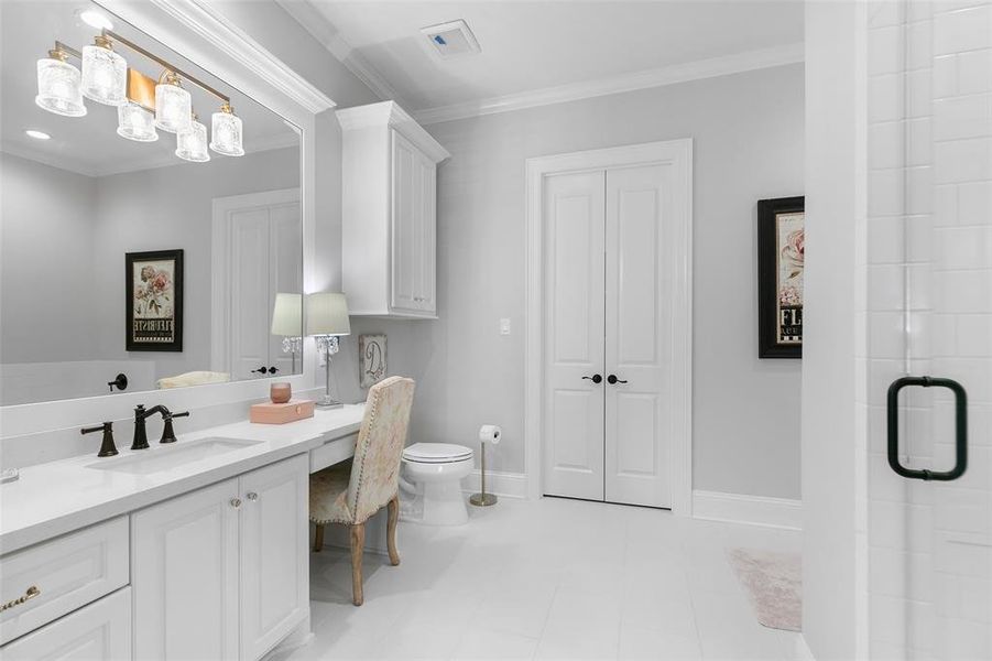 Again, large secondary bathrooms for these secondary bedrooms. This bath features a vanity area, quartz counters and great closet space.