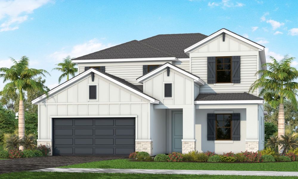 Representative exterior photo of a completed home built from the Bright Star by Neal Communities in Palm Grove, Bradenton, FL (Image 1). Representative exterior photo of a completed home built from the Bright Star by Neal Communities in Palm Grove, Bradenton, FL (Image 1).