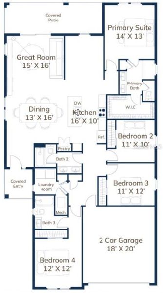 2D floor plan layout of this home in Sabana Reserve, Ocala, FL (Image 5).
