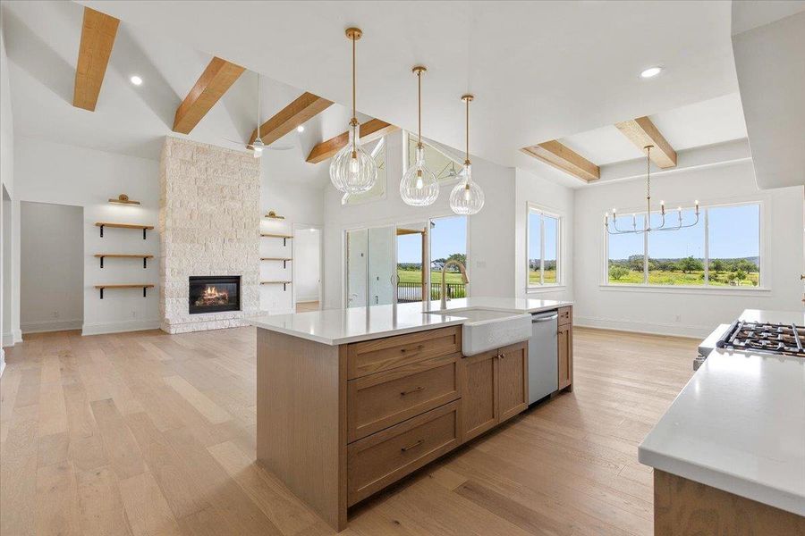 Enjoy natural light and Hill Country views while working in the kitchen. Enjoy natural light and Hill Country views while working in the kitchen.