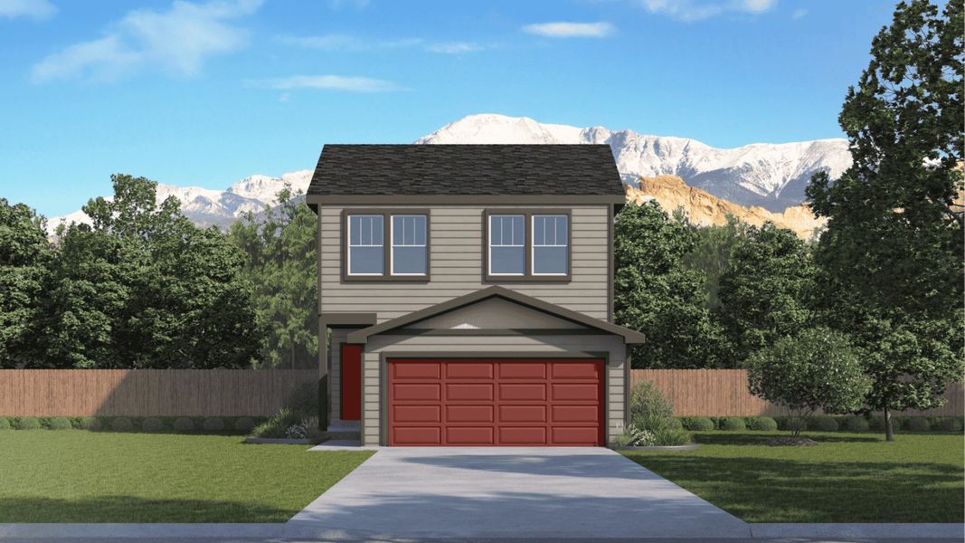 Representative exterior photo of a completed home built from the Starling by D.R. Horton in The Ridge at Lorson Ranch, Colorado Springs, CO (Image 5). Representative exterior photo of a completed home built from the Starling by D.R. Horton in The Ridge at Lorson Ranch, Colorado Springs, CO (Image 5).