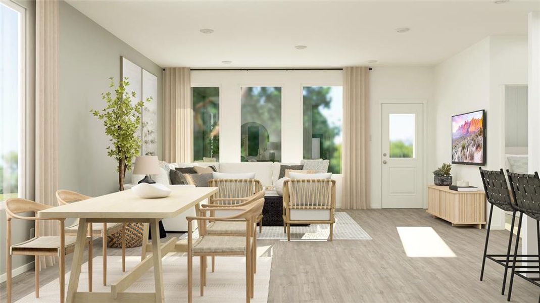 Dining room with light wood-type flooring