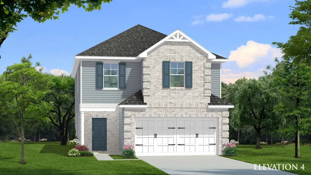 Front exterior of a new home in Enclave at Evergreen, Fairburn, GA, highlighting curb appeal (Image 2). Front exterior of a new home in Enclave at Evergreen, Fairburn, GA, highlighting curb appeal (Image 2).