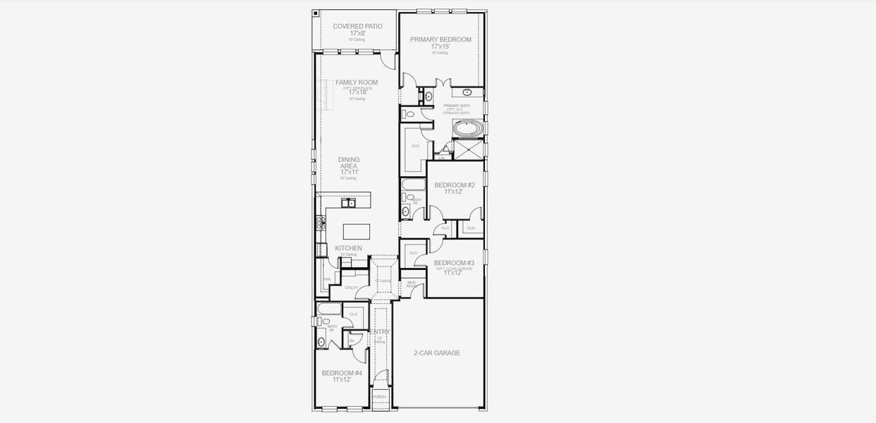 2D floor plan layout for the 2169W by Perry Homes in Briggs Ranch 45', San Antonio, TX (Image 5).