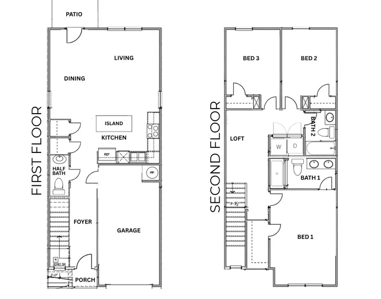 2D floor plan layout of this home in Towns at Monroe, Atlanta, GA (Image 1).