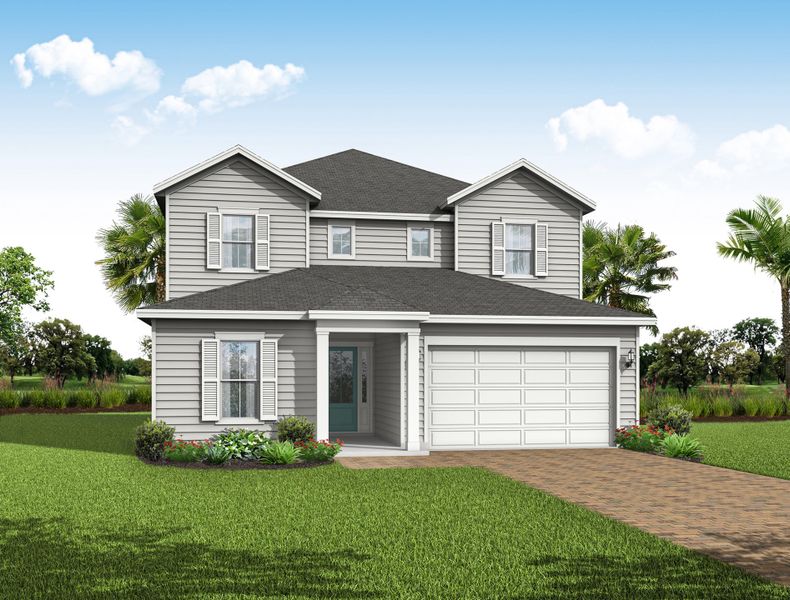 Representative exterior photo of a completed home built from the Scarlett by Riverside Homes in Hidden Creek at SilverLeaf Phase 2, St. Augustine, FL (Image 25). Representative exterior photo of a completed home built from the Scarlett by Riverside Homes in Hidden Creek at SilverLeaf Phase 2, St. Augustine, FL (Image 25).