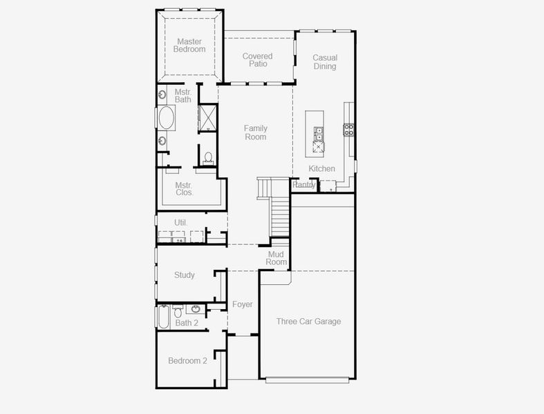 2D floor plan layout for the Gallatin - Single Family Homes by Coventry Homes in Parmer Ranch, Georgetown, TX (Image 3). 2D floor plan layout for the Gallatin - Single Family Homes by Coventry Homes in Parmer Ranch, Georgetown, TX (Image 3).