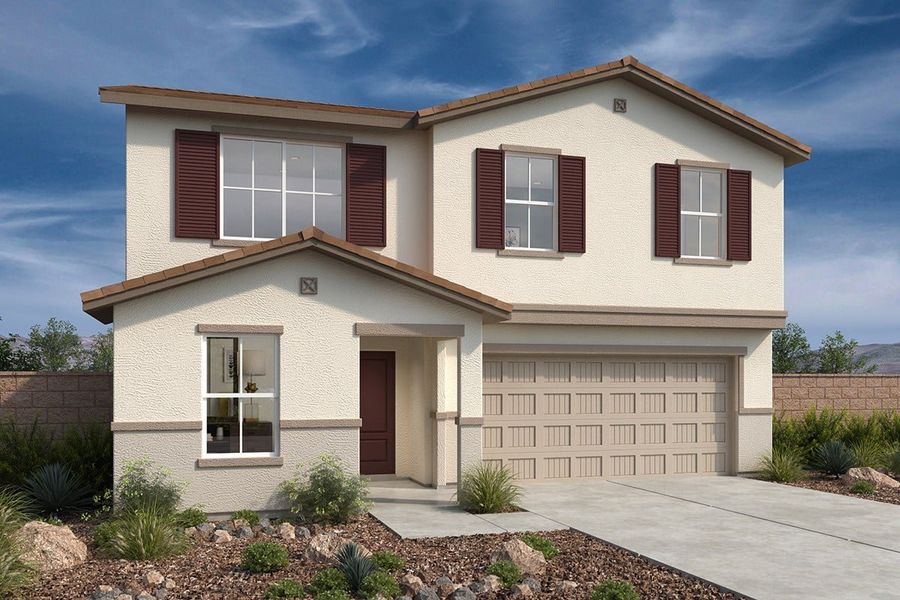 Front exterior of a new home in Bella Camino Traditions, San Tan Valley, AZ, highlighting curb appeal (Image 1). Front exterior of a new home in Bella Camino Traditions, San Tan Valley, AZ, highlighting curb appeal (Image 1).