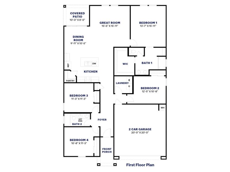 2D floor plan layout for the Cali by D.R. Horton in Carlton Commons, Casa Grande, AZ (Image 3).