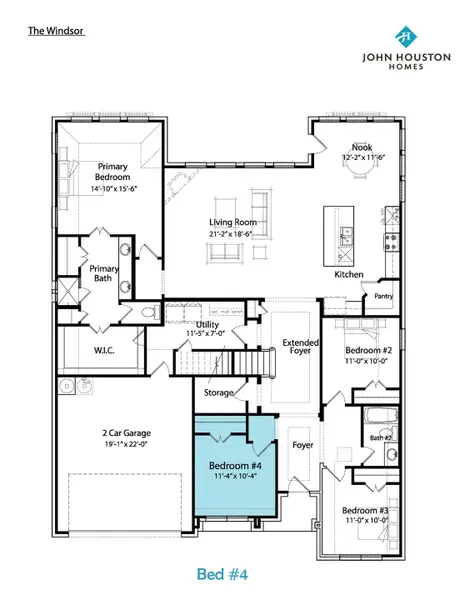 2D floor plan layout for the Windsor by John Houston Homes in Byrum Ranch, Maypearl, TX (Image 5).