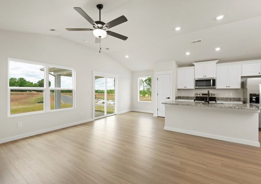 The kitchen is open to the living area